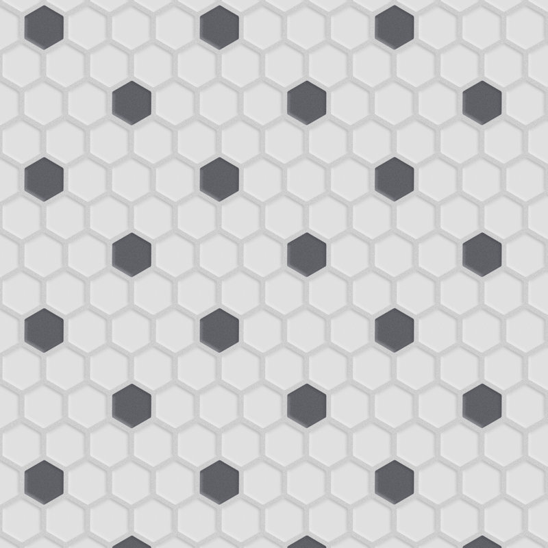 Gotham 1" Hex White with Black Dot 10-1/4" x 11-7/8" Porcelain Mosaic Tile