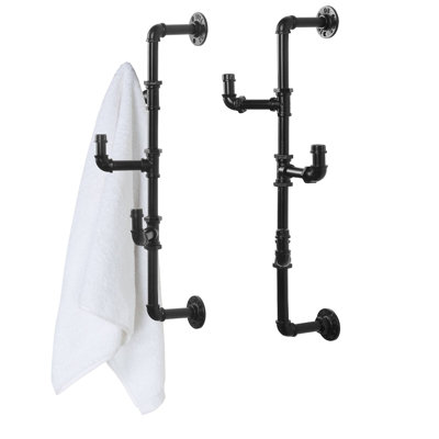 2 Piece Black Pipe Towel Hanger Robe Hooks