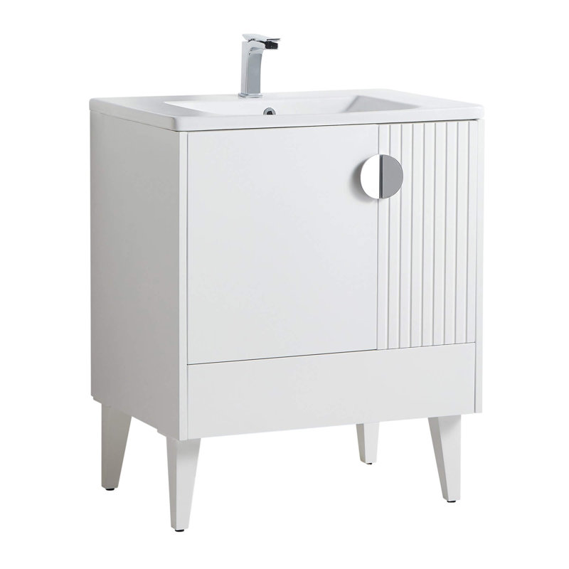 Ensemble de meuble-lavabo simple 30 po Saimah, Blanc mat, Chrome poli