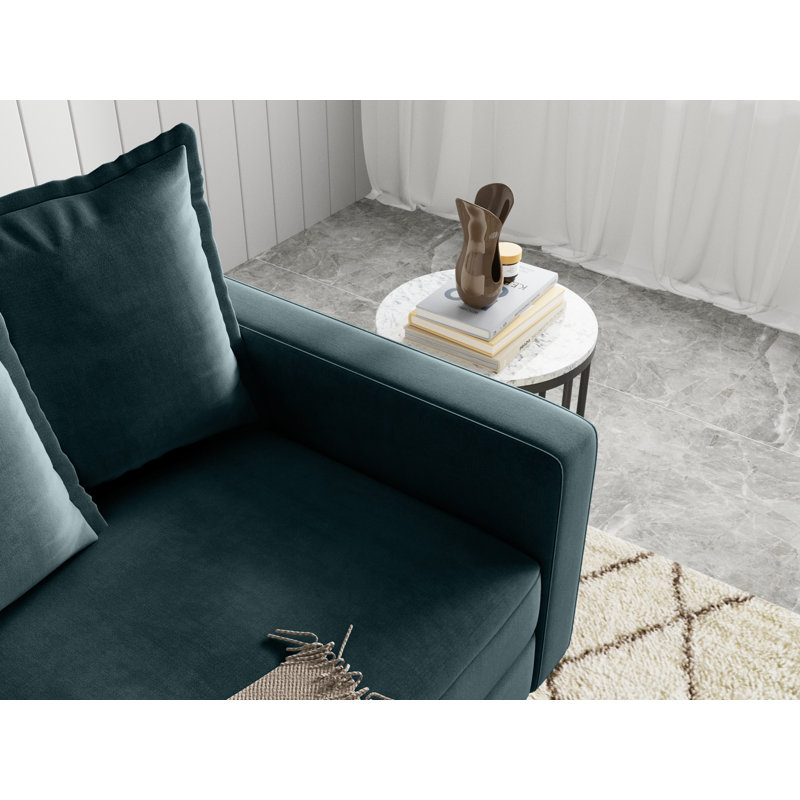 Stelly 70'' Velevt Square Arm Sofa, Prussian Blue 100% Polyester