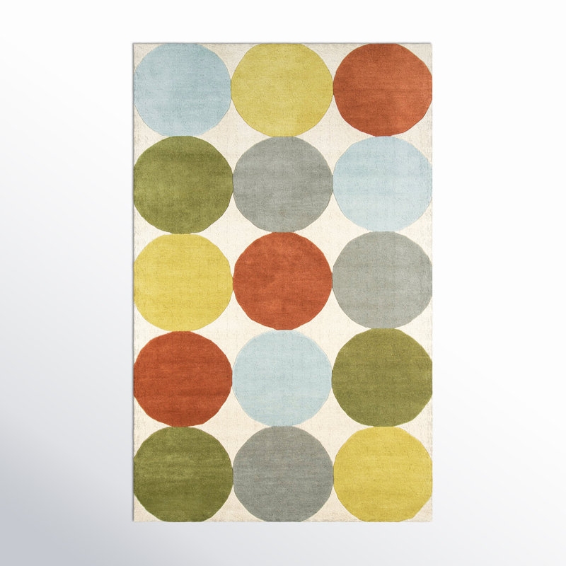 Tapis vert / gris / orange en laine touffeté à la main Glory, Rectangle 3 pi 6 po x 5 pi 6 po