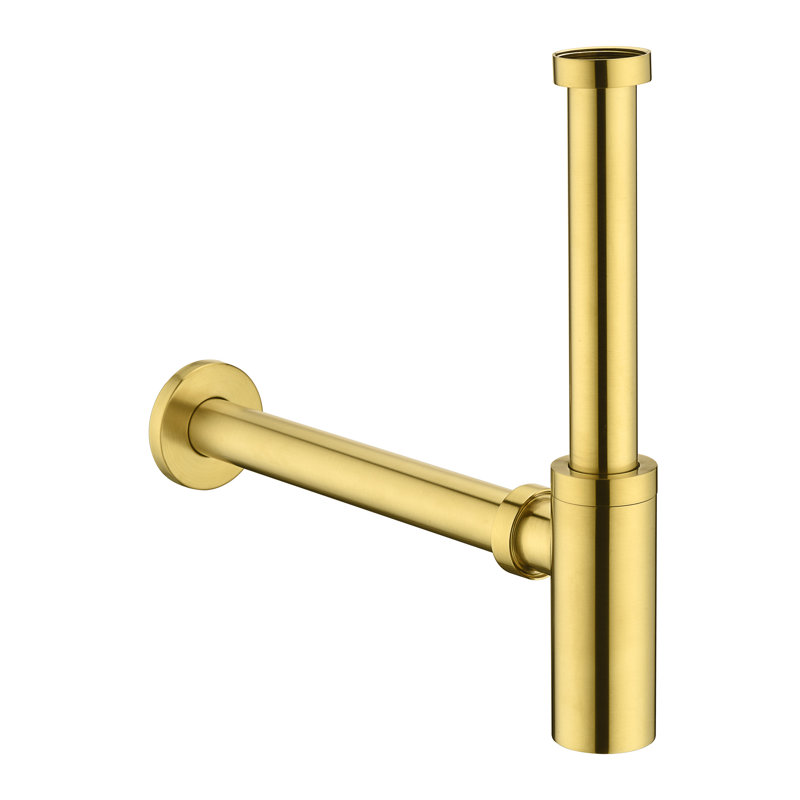 Designer 1-1/4 In. Brass Round Bottle Trap, Brushed Gold
