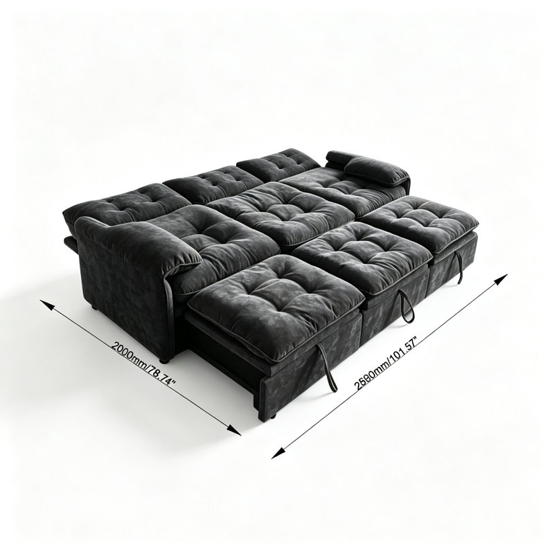Canapé-lit modulable de 259 cm (102 po), canapé-lit avec dossier réglable et poufs dépliables, canapé d'angle rembourré et confortable pour salon