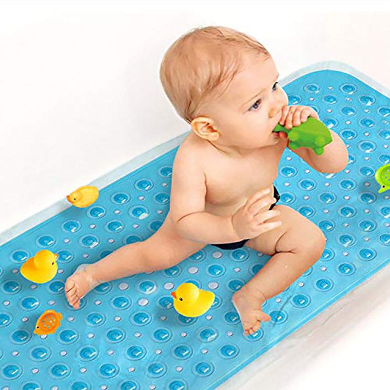 Amere Nonslip Rectangle Cup style Shower Bathtub Mat, 40cm W x 100cm L, Light Blue