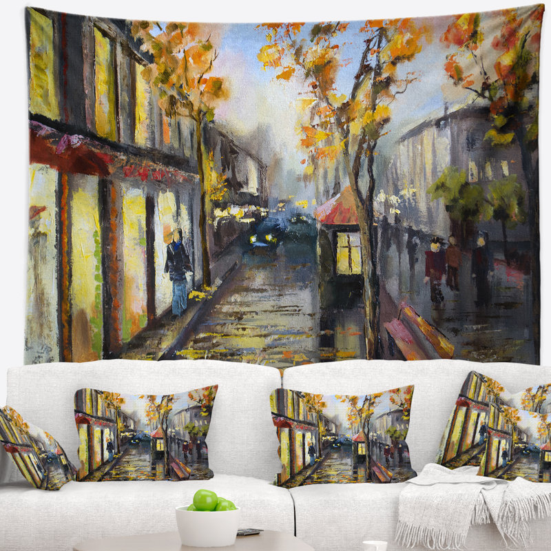 Paysage urbain city en tapisserie d'ombre jaune, H 50 po x l 60 po