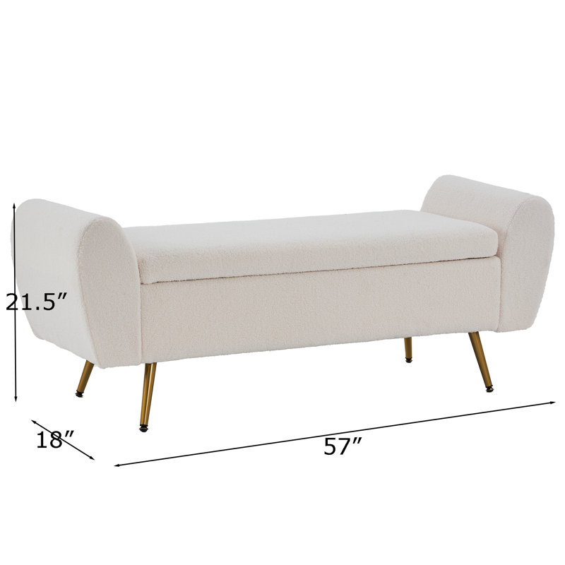 57" Storage Bench End of Bed Ottoman for King Size Bed, Ivory Teddy