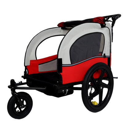 2-in-1 Double 2 Seat with 5-point safety harnesses Bicycle Bike Trailer Jogger Stroller for Kids Children Foldable Collapsible w/Pivot Front Wheel, St