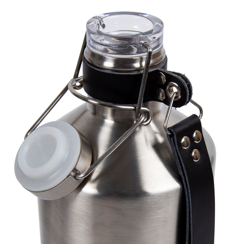 Bière en acier inoxydable 64 oz. Growler avec sangle en cuir, Argent