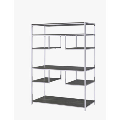 Bibliothèque rustique en chêne gris et finition chromée