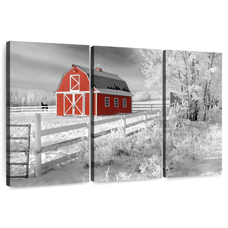 Red Barn In Winter, 20" H x 33" W