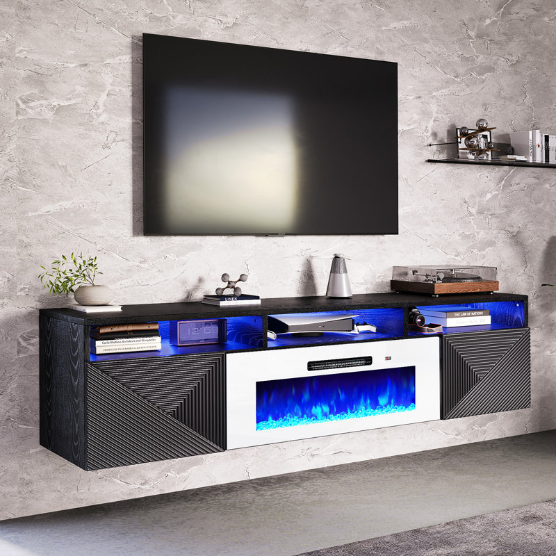  Meuble télé avec foyer 70 po Bhhatu, Noir / blanc, 70"