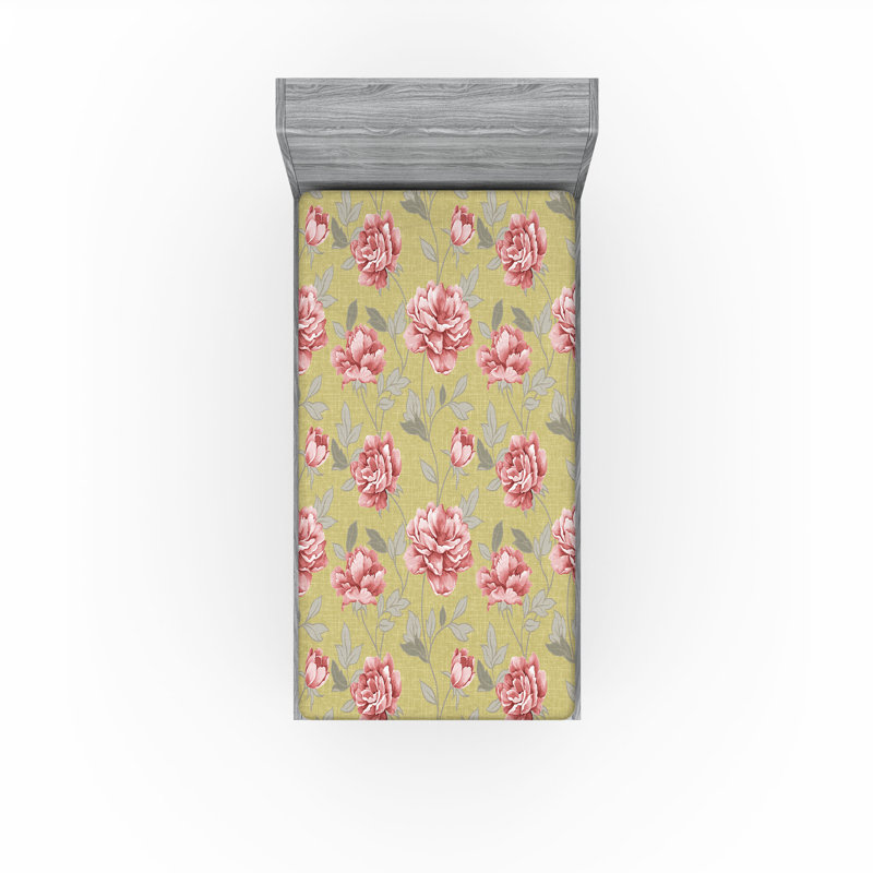 Drap-housse à motif floral Ambesonne, fleurs, rose pâle moderne, vert pomme