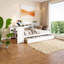 Lit de jour de coin simple blanc élégant avec tiroirs de rangement, bureau et port de charge - Mobilier de chambre à coucher peu encombrant-1631770475