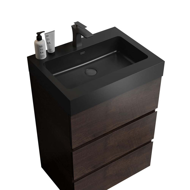 24'' Single Bathroom Vanity with Sink, Walnut/Black