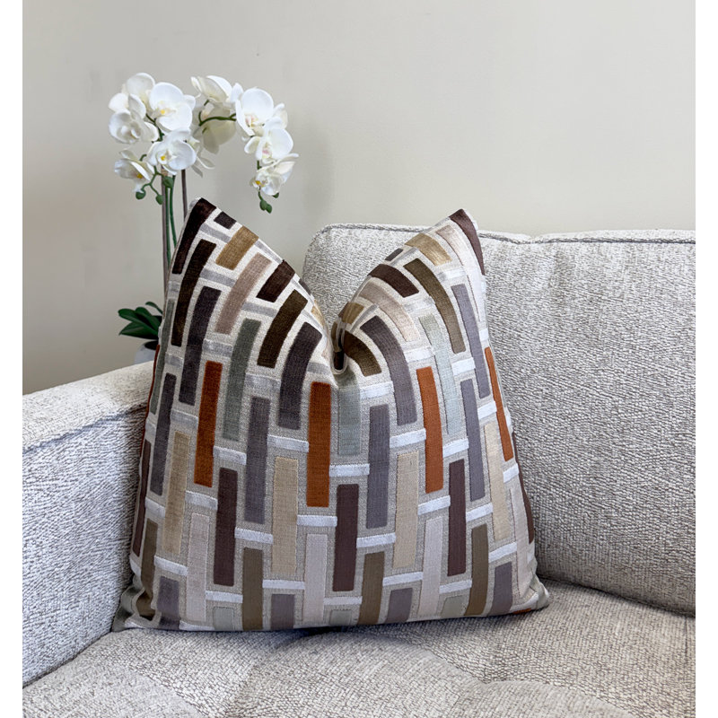 Housse de coussin géométrique en velours, Carré 20 po, Gris