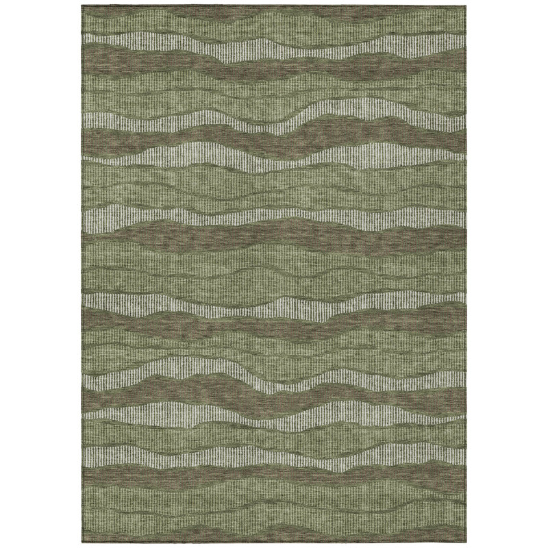 Machine Washable Indoor/Outdoor Chantille ACN2849 Stripes Rug, 8' x 10', Olive
