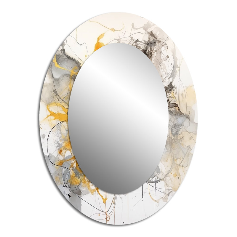 Yellow Grey Marble Symphony I - Modern Oval Wall Mirror, 40" x 30"