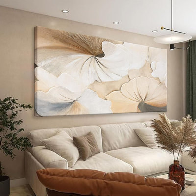 Toile, décoration murale, décoration murale minimaliste moderne, peinture abstraite de fleurs, fleur blanche brune, impressions d'art floral pour chambre à coucher, cuisine, bureau, œuvre d'art 20 po x 40 po