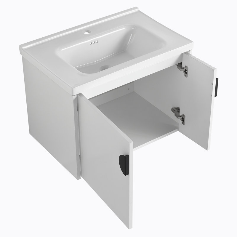 Yoselin 27.75'' Single Bathroom Vanity with Ceramic Top, White