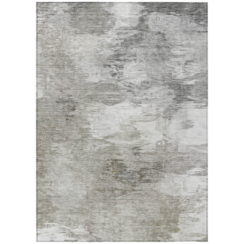 Tapis d'extérieur lavable abstrait brun clair et gris 3 'x 5' beige
