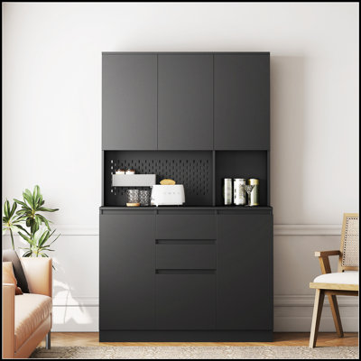 Freestanding Kitchen Pantry Cabinet with Multiple Doors, Shelves, and Drawers for Efficient Storage and Organization
