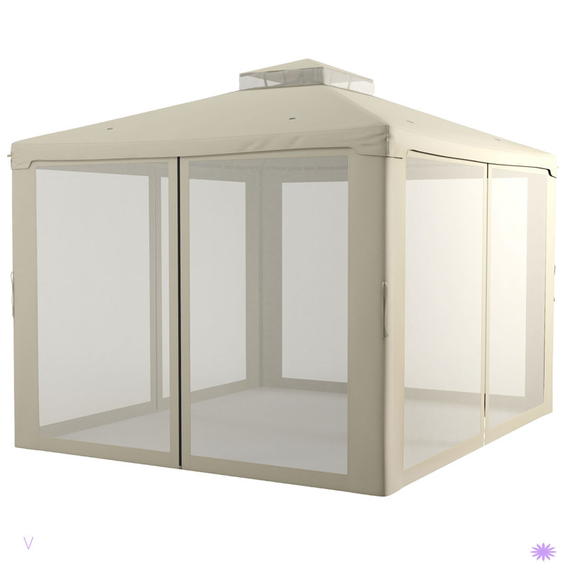 Patio Gazebo, Outdoor Canopy Shelter With 2-Tier Roof And Netting, Steel Frame For Garden, Lawn, Backyard, And Deck
