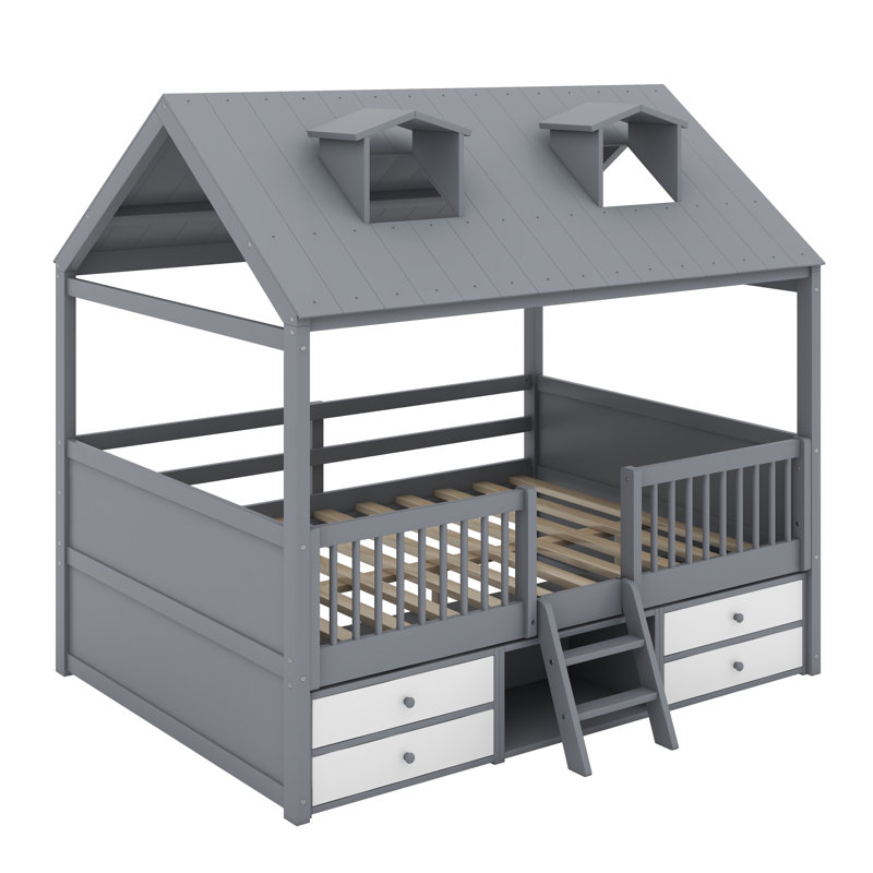 Structure de lit en bois, gris, Complète