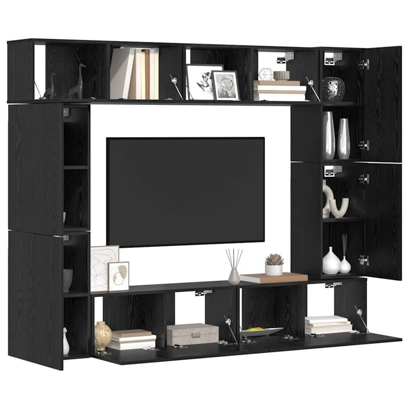 TV Cabinet Set 8 Pcs 80 X 30 X 30 Cm Engineered Wood, Black Oak
