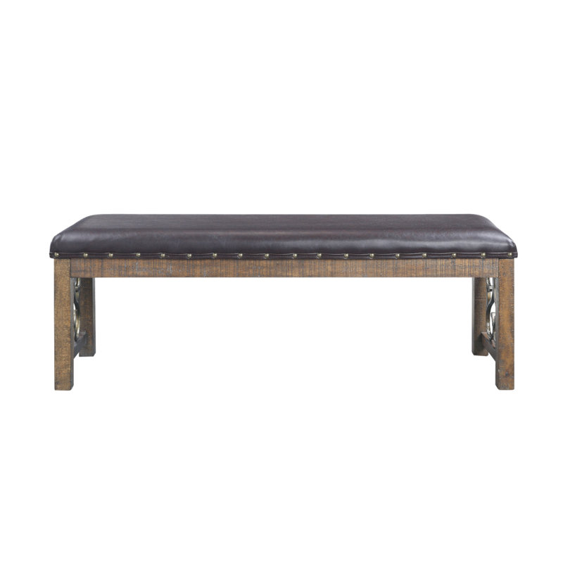 Banc en cuir synthétique noir et cerisier vieilli Raphaela