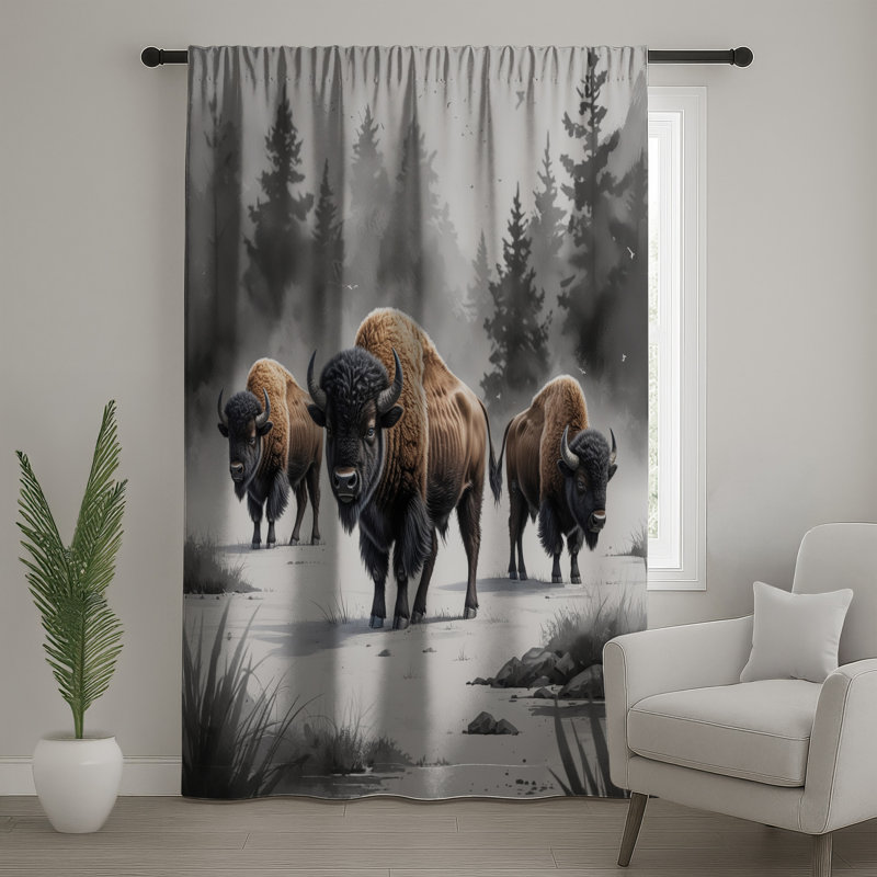 Rideaux de fenêtre Bison In Winter Landscape, 50 po x 80 po - 1 panneau, Transparent