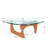 Triangle Glass Coffee Table with Wooden Base Clear Glass Top Mid-Century Abstract Glass Table-1057579313