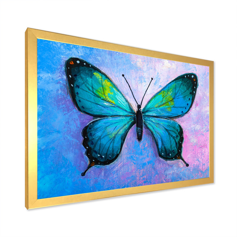 Papillon monarque abstrait - peinture sur toile, Cadre doré, H 24 po x l 36 po x P 1 po