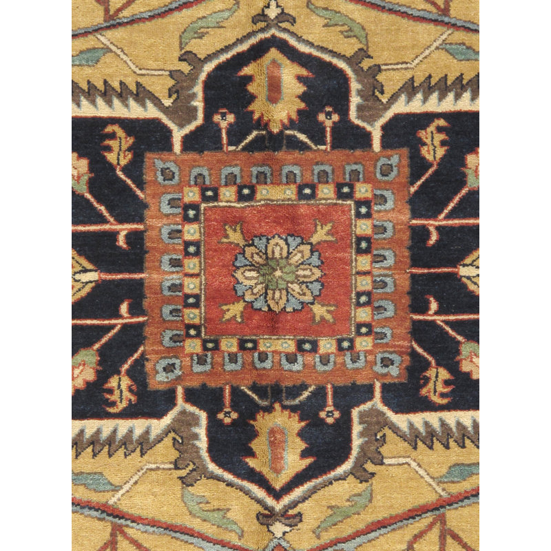 Serapi Hand Knotted Wool Geometric Area Rug in Navy, Rectangle 10' x 14'