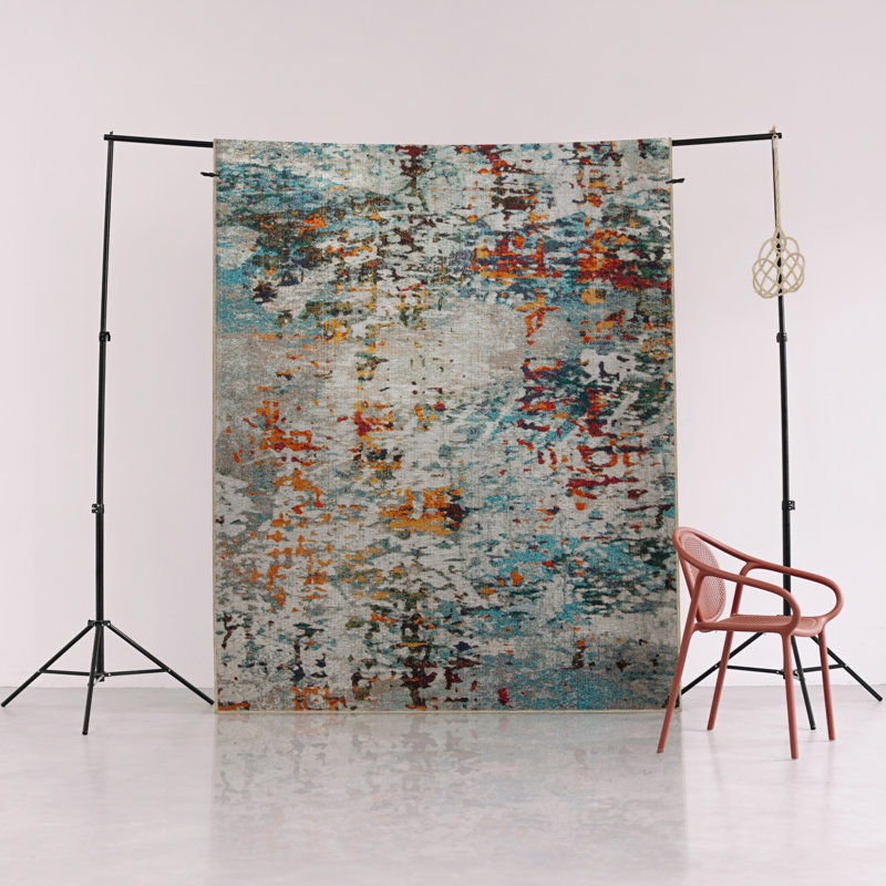 Tapis décoratif moderne multicolore à motif abstrait, Rectangle 4 pi 11,06 po x 7 pi 6,55 po