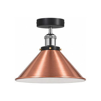 Industrial Farmhouse Semi Flush Mount Ceiling Light, Metal Cone Shade Indoor Ceiling Fixture, E26 Base