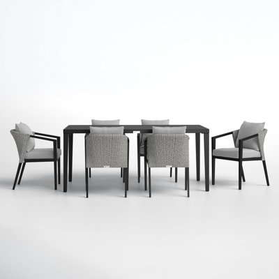 Abalone Outdoor Patio 7-Piece Dining Table Set In Aluminum And Wicker With Grey Cushions -  Joss & Main, 316CBEB31CB44CEC9790AB2521937AE7