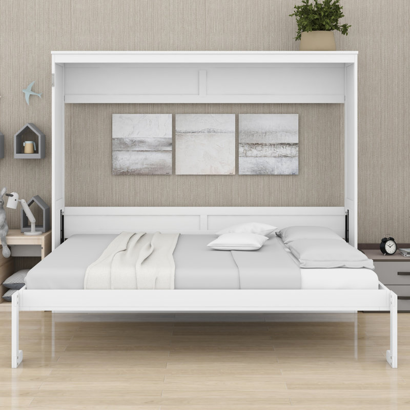 Lit escamotable peu encombrant, Blanc, Grand lit