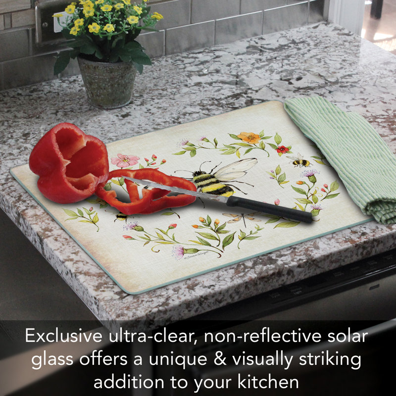 Bee Wreath Rectangular Tempered Glass Cutting Board 15" x 12"