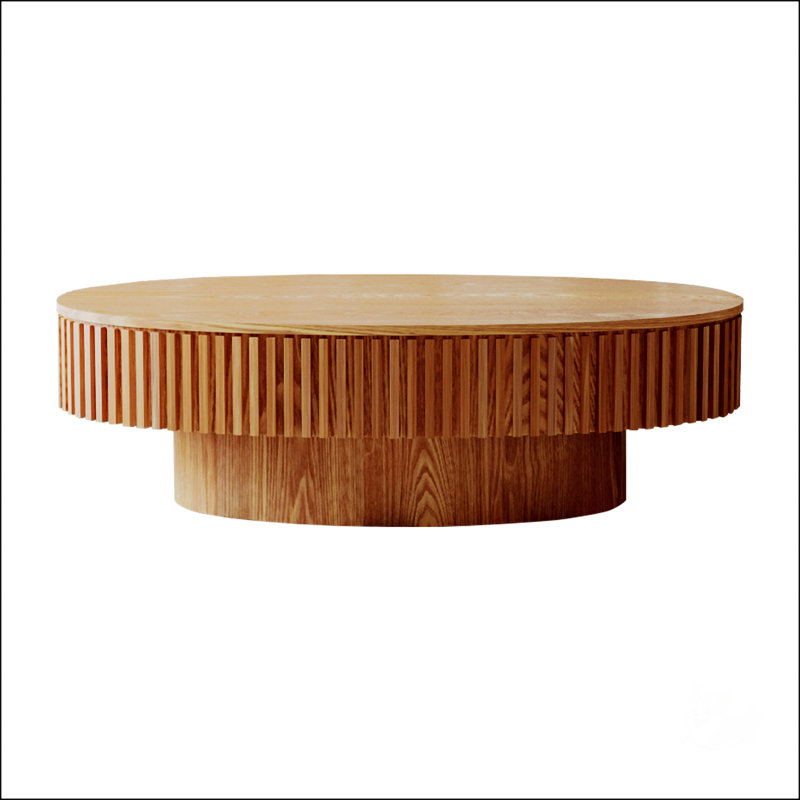 Table basse ovale avec rangement caché, placage en bois massif, décor moderne pour le salon et la chambre à coucher, Naturel