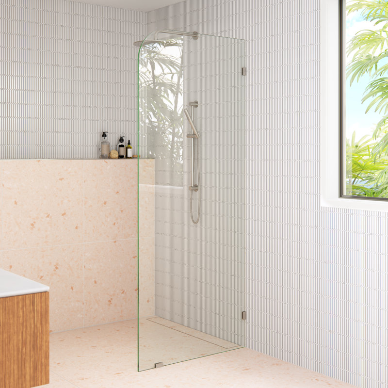 Solaris 30 po x 78 po. Panneau de douche fixe sans cadre à rayon unique, Nickel brossé