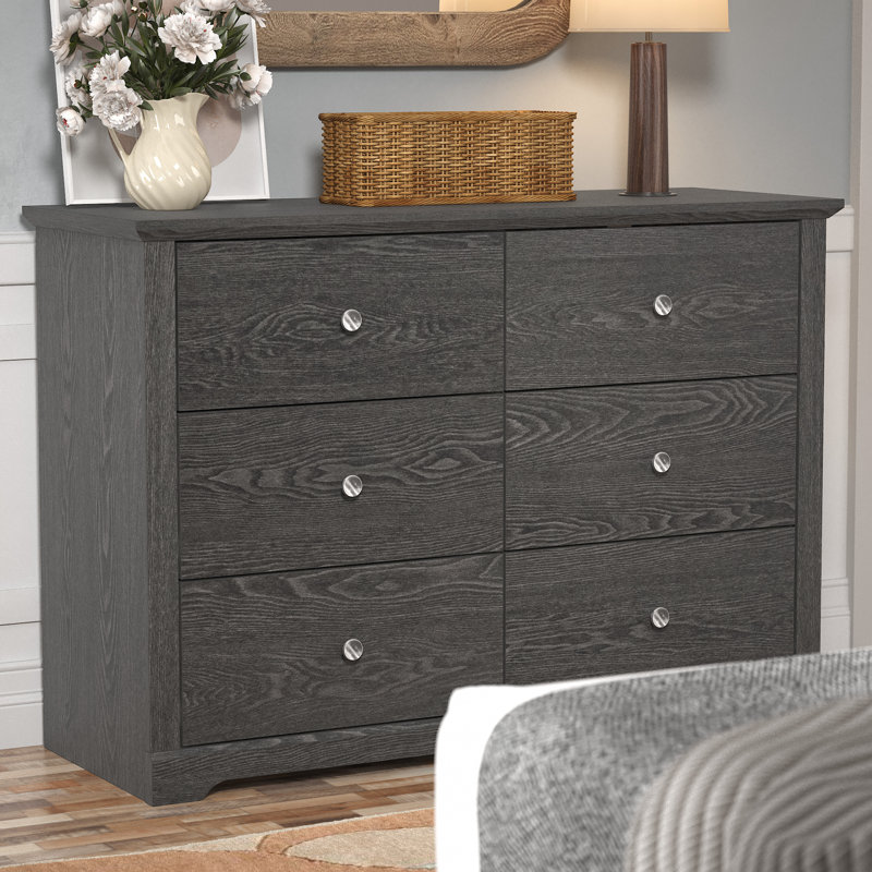 Commode double 6 tiroirs l 46,3 po Kepner, Chêne gris foncé