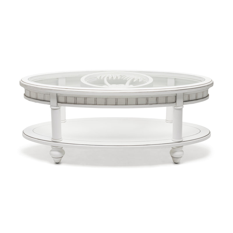 Monaco - Oval Coffee Table - Palms Insert - Blanc Finish