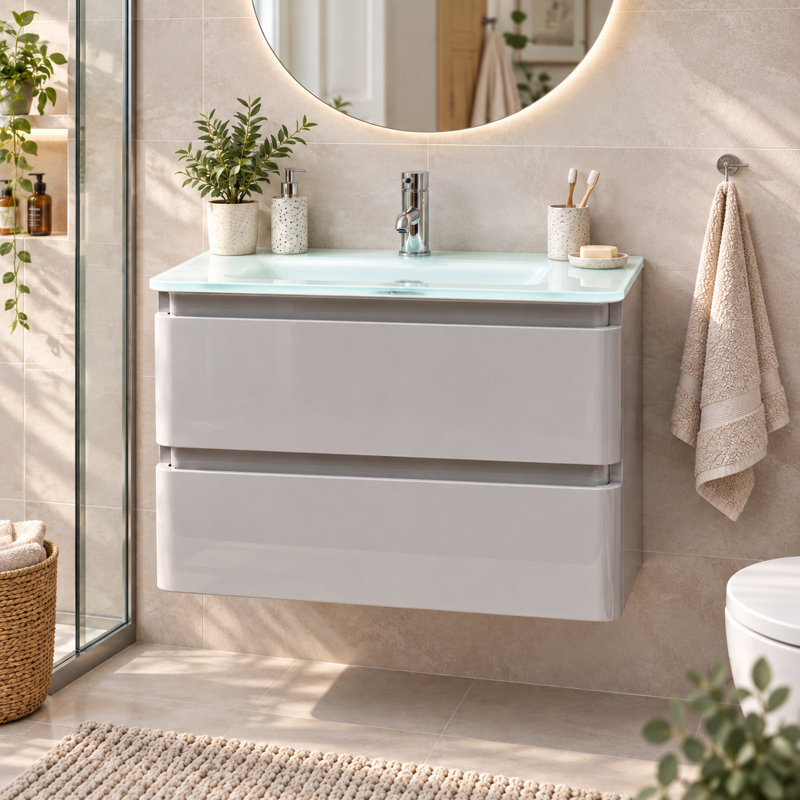 Fenix 594 mm Single Vanity with Integrated Glass Basin, Opal