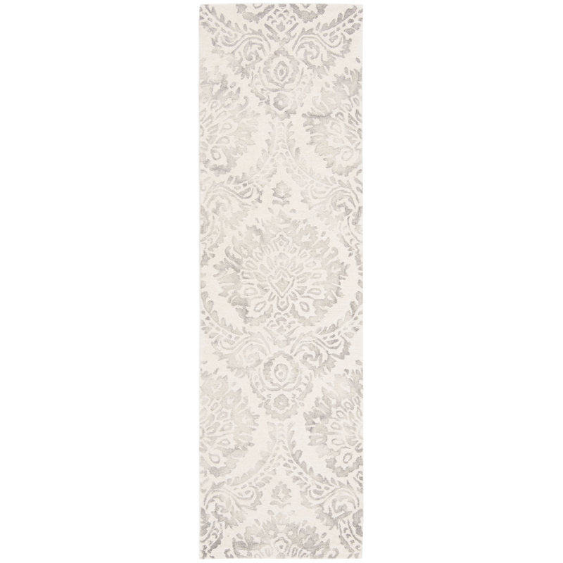 Tapis en laine / coton / latex touffeté à la main Oakton en argent / ivoire, Tapis de couloir 2 pi 3 po x 8 pi