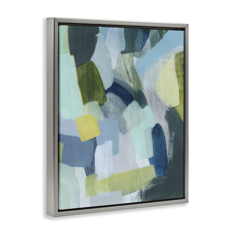 «Layered Green Paint Strokes», art mural par Grace Popp, Cadre flottant gris lustré, H 21 po x l 17 po x P 1,7 po