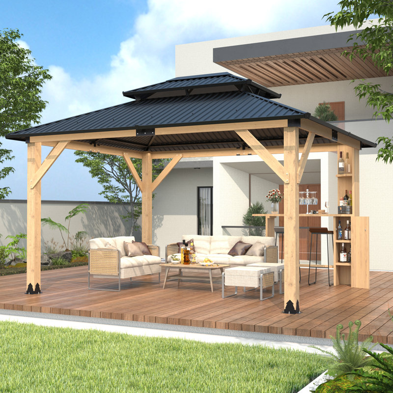 13 Ft. W x 11 Ft. D Solid Wood Patio Gazebo