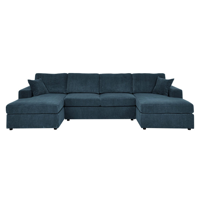 3  Piece Corduroy Doublechaise Sectional, Blue
