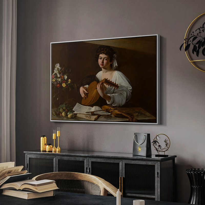 Le joueur de luth (version Hermitage), v. 1596 - Toile tendue avec châssis Caravaggio, 26 x 40, Blanc