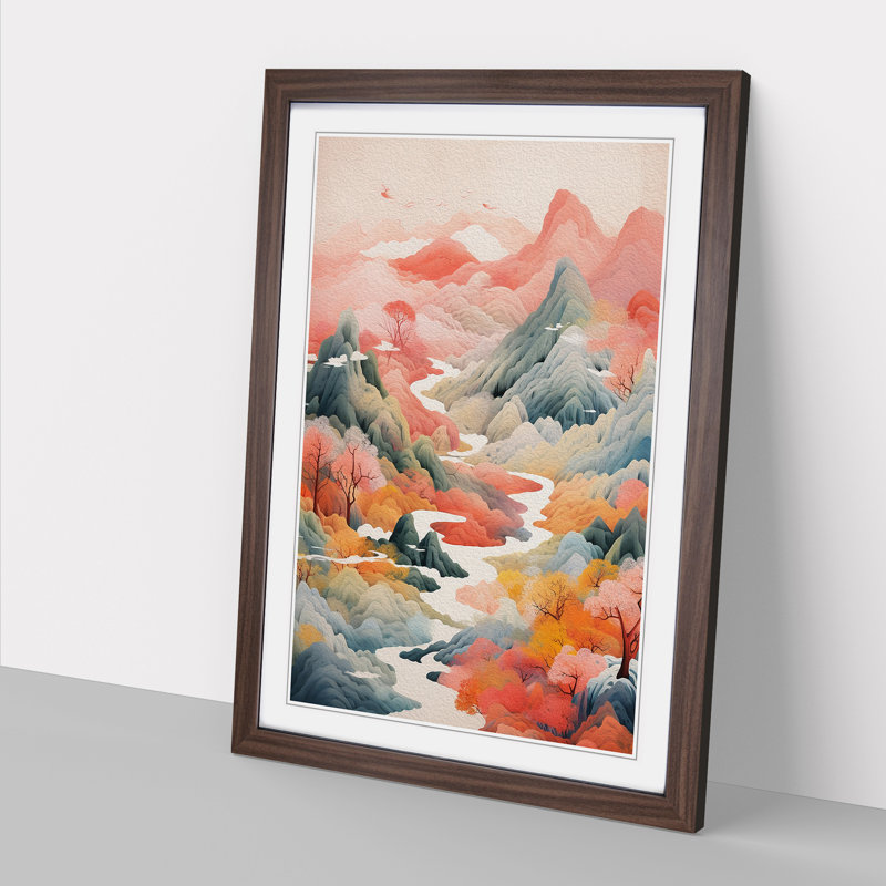 Japanese Mountains Gestural No.2 - Framed Print, 64cm H x 46cm W x 2cm D, Walnut Framed