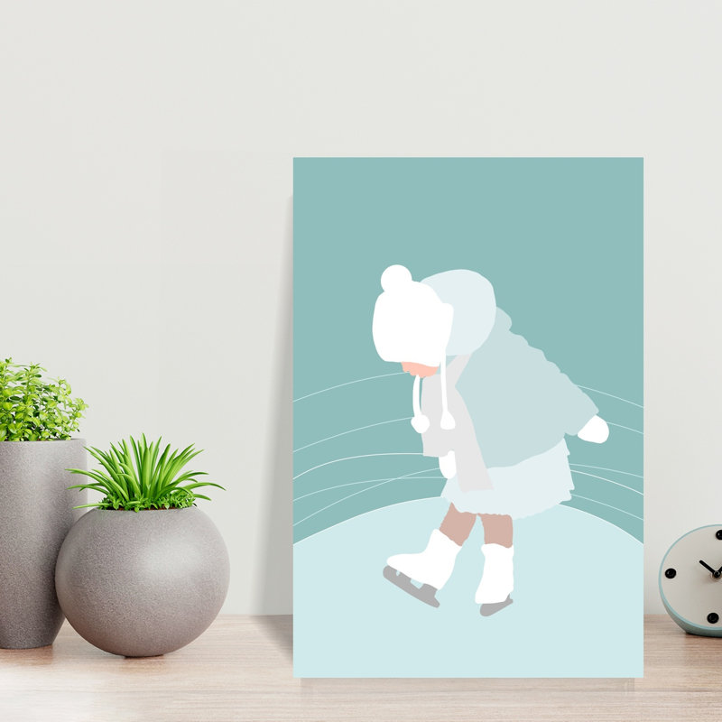 Little Girl Ice Skates Minimalist Playful Contemporary Winter Wall Art Print 1 Piece Wrapped Canvas Wall Art